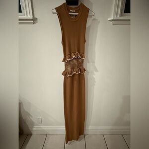 Elegant Brown Sleeveless Sweater Dress
